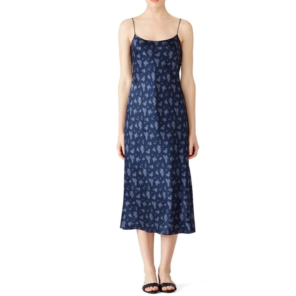 EUC Silk Slip Dress Vince Slinky Dress Navy Calico sz: XS